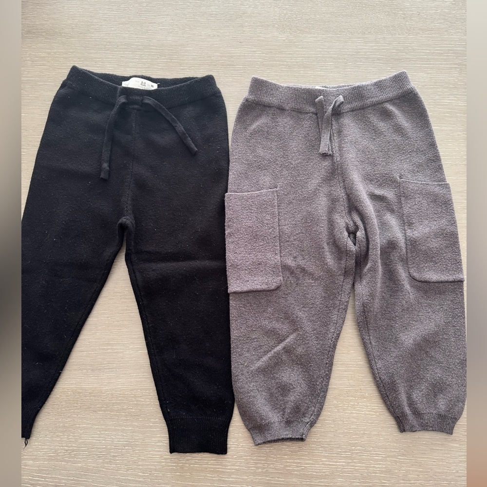 2 Zara Super Soft Cozy Boys Toddler Pants- Black and Gray- great condition!